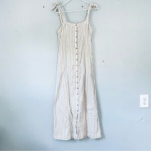 Faherty Maxi Dress Medium Gray Cream Tan Maxi Button Up Pockets Organic Cotton